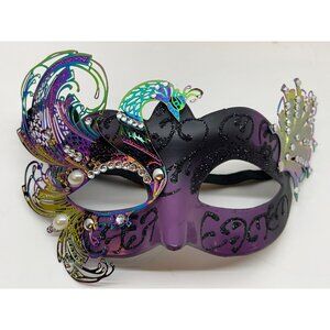 Metal Halloween Peacock Masquerade Mask With Rhinestones & Pearls